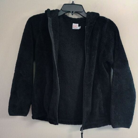 Wonder Nation Black Sherpa Jacket with Hood Size Large 10-12 - Picture 2 of 8